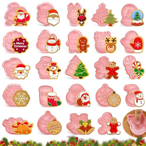 Lot de 24 Emporte Pièces Noël, Emporte-pièces 3D en plastique, Emporte Piece Patisserie Noel, Moule à Biscuits pour Enfants de Noël, Pour DIY Décoration de Fondant, Cookie, Gâteau