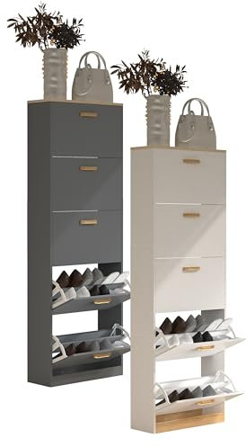 VCM Holz Regal Kipper Schuhregal Schuhschrank Schuhkipper 5 Klappen Halom XL