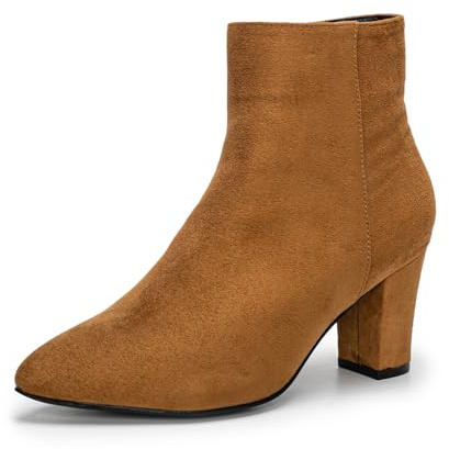 Remxi Women's Ankle Boots Chunky High Heel Chelsea Boots Casual Smart Party Ladies Shoes SuedeBrown UK 8