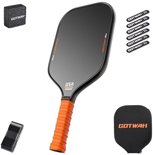 GOTWAH P1 Pickleball Paddle in fibra di carbonio 3K + superficie T700, racchetta da pickleball approvata USAPA per potenza e controllo, nucleo in polimero a nido d'ape da 16 mm, superficie ruvida in