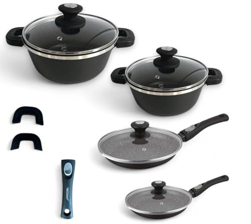 METTMANN PROFESSIONNEL - Batterie de cuisine 14 pièces, Induction,Lot Poele et Casserole Induction, Poêles Antiadhésif 20/24cm, Marmite 24/20 cm, Batterie de Cuisine Induction avec couvercle
