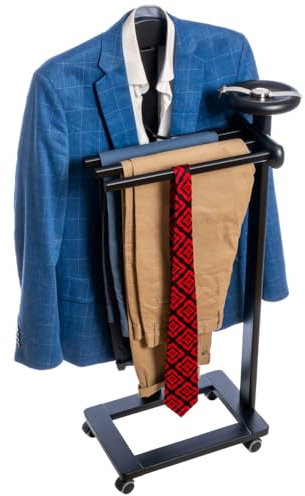 Tatkraft Baron - Servo Muto da Camera, Moderno Design, Indossatore da Terra con Ruote, Valletto in Legno, Porta Abiti Giacca per Uomo e Donna, Faggio Colore Nero, Prodotta in Italia