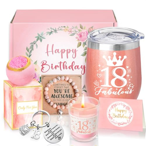 Sheinly 18th Birthday Gifts for Girls, Happy 18th Birthday Basket Gifts Box for Best Friends Female Neice Daughter Sister Her Girlfriend Classmate Bestie Stuff for Girls