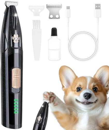 Pfotentrimmer für Hunde mit LED-Beleuchtung, Leiser Betrieb, Akku-Anzeige & Type-C-Ladung – Pfotenpad-Trimmer für Hunde, Katzen und Haustiere (Streamer-Schwarz)