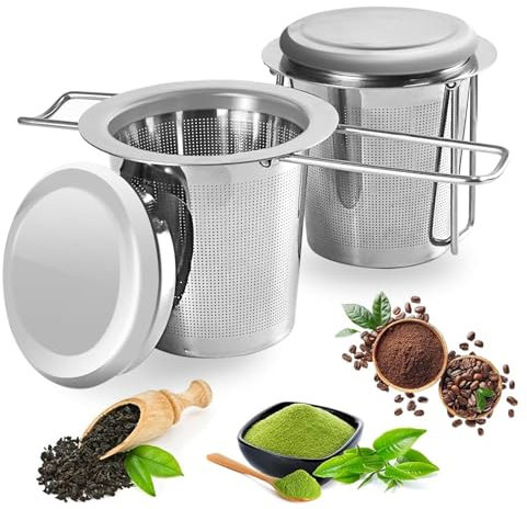 Filtre Thé Acier Inoxydable 2 Pièces Avec Couvercle, Double Poignée et Infuseur, Tasses à Café en Vrac