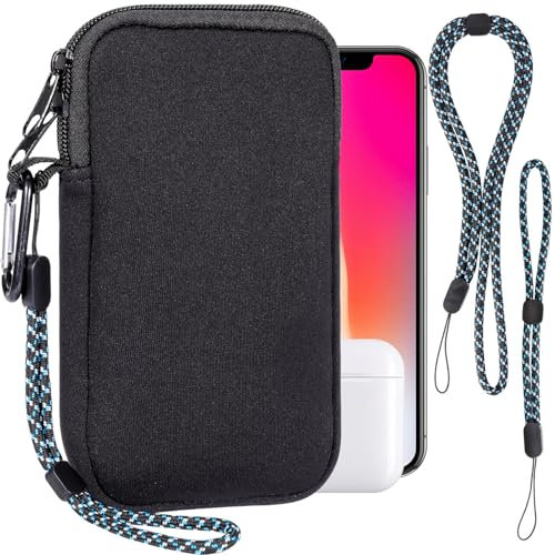 Housse Universelle Smartphone,Pochette de Protection en Durable néoprène pour téléphone Portable Sacoche de Protection avec Mousqueton Dragonne Compatible avec iPhone 13 14 15 16 Plus Pro Max,Noir,L