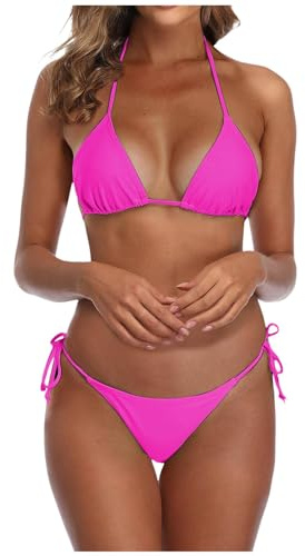 Bikini Damen Set, Badeanzug Damen Sexy, Bikinis Bademode Bikinisets Bikini-Set Brazilian Push Up Schwarz Weiß Pink Triangel Neckholder Teenager Mädchen Schwimmanzug Curvy Badeanzüge