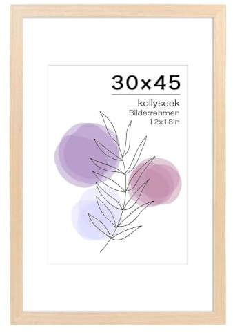 kollyseek Bilderrahmen 30x45cm Echtholz Eichefarbe mit Passepartout Holz Rahmen mit Acrylglas Eiche Natur Fotorahmen(Helle Eichenfarbe)