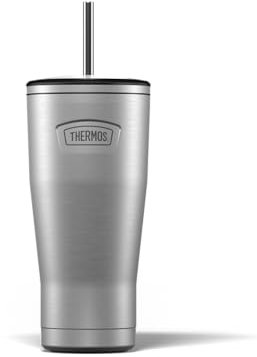 Thermos - Stainless Steel Icon Straw Cup (710ml) BPA Free Metal Water Bottle with Straw, Reusable Gym Bottle, 22hrs Cold Drinks Flask, Dishwasher Safe