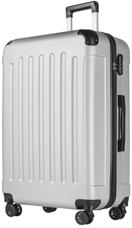 yonsly® Koffer Suitcase XL Silber, Trolley Reisekoffer, Rollkoffer Handgepäck mit 4 Rollen 360°, ABS Hartschalen, Sicherheitsschloss, Weicher Gummigriff, 210D-Futter