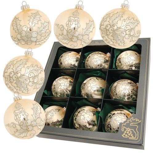 Krebs Glas Lauscha - Weihnachtsdekoration/Christbaumschmuck aus Glas - Weihnachtskugeln - Farbe: Eislack Gold - 9 Stück - Größe: ca. 8 cm
