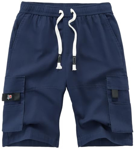 iCKER Mens Cargo Shorts Summer Casual Elastic Loose Fit Combat Work Shorts Cotton Multi Pocket,Blue DK104,5XL