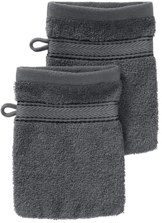 G BETTWARENSHOP Frottierserie Essential – Hochwertige Handtücher aus 100% Baumwolle – Saugstark, Weich & Pflegeleicht Waschhandschuh 2er Pack 15x21 cm, anthrazit