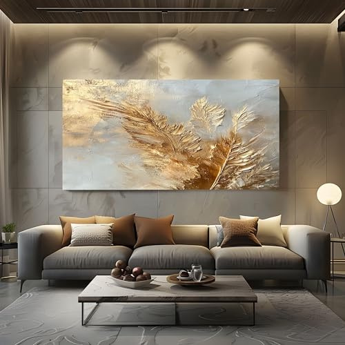 SKOEUI Wandbilder Wandbilder 80x160 cm Ohne Rahmen | Wohnzimmer Schlafzimmer Böhmische Federn Leinwand Bilder Hochwertiger Gemälde Gold Bilder Badezimmer