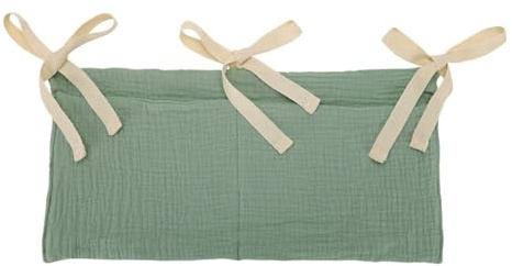 Qiantull Babybett Organizer Aufbewahrungtasche Hängender Bett Organizer mit 2 Taschen Spielzeugtasche zum Aufhängen Betten Organizer für Babybett und Kinderbett 40 x 20 cm Grün