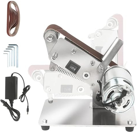 Mini Belt Sander Kit for Knife Making and Woodworking, Includes 10 Abrasive Belts, Polishing and Grinding Tool, DIY Mini Bench Grinder