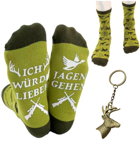 ZORVYN Jäger Geschenke Set für Männer mit Lustige Socken und Hirsch Schlüsselanhänger eine Originelle Geschenkidee zur Jagd für Papa und Opa