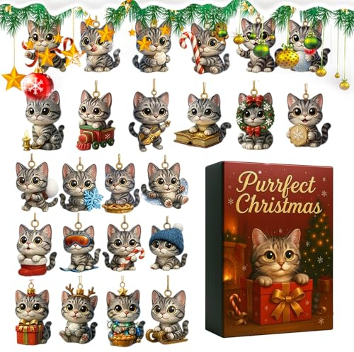 Calendario de cuenta regresiva de Navidad, juguetes acrílicos 2D | 24 piezas de de animales de Navidad 2025 | para el coche, para el aula, relleno de calcetines de Navidad, fiesta, árbol de