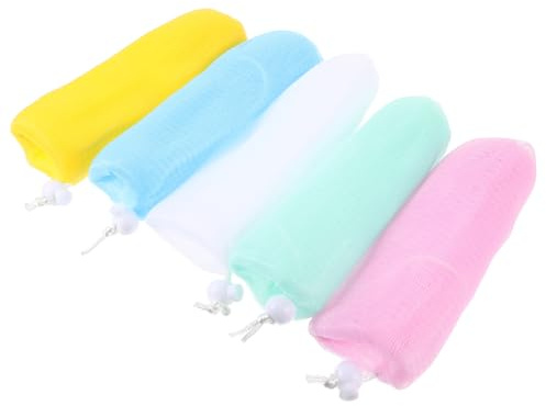 Gogogmee Seifenbeutel zur Aufbewahrung von Seife 5 Stück aus Kunststoff Schnelltrocknendes Peelingnetz Zufällige Farbe für Bad und Gesichtsreinigung