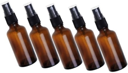TEHAUX 5 Stück Kosmetik Probenflaschen aus Braunem Glas 50 ml mit Auslaufsicherem Sprühkopf Tragbare Reise Flaschen für Parfüm Sonnencreme und Flüssigkeiten