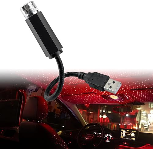 LED Auto Sternenhimmel Decke,LED Auto Decke Starlight,USB Mini Starlight Projection,Innen Atmosphäre Licht,Universell Romantische Galaxie Atmosphäre Lichter für Zuhause,Party,360°-Drehung (Rot)