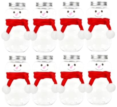 Baoblaze 8Pcs Christmas Juice Bottle Candy Containers with Clear Snowman Drinking Jug Milk Bottles for Xmas Coffee Soups Drinking, Red