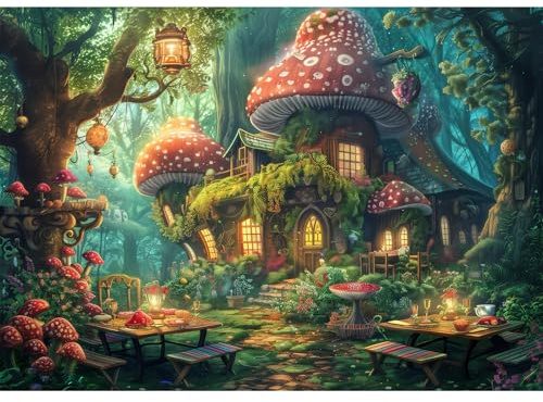 MISITU Puzzle 1000 Teile für Erwachsene, Pilzhaus Traumwald Puzzles | 1000 Puzzle Geschenk für Kinder ab 14 Jahren pilz Thema puzzle 50x70cm