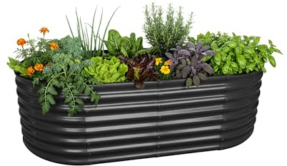 Relaxdays Jardinière surélevée galvanisée pour Fleurs, Plantes et légumes, 60x200x100 cm, Ovale, Anthracite