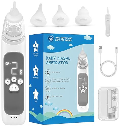 aspirateur nasal rechargeable avec 3 buses en silicone et 3 niveaux d'aspiration, gris