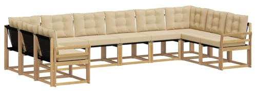 vidaXL Outdoor-Sofagarnitur mit Kissen 10 pcs Weiß und Beige, Gartenmöbel, modernes Outdoor-Sofa, bequemes Lounge-Set für Ihre Terrasse, robust und stylisch