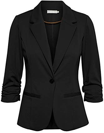 fransa FRZablazer Damen Blazer Kurzblazer Jacke mit Stretch Geraffte Ärmel mit Taschen, Größe:XXL, Farbe:Black (60096)
