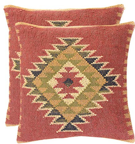 Handgemachtes 2 Set indischer Kilim Kissenbezüge 45,7 x 45,7 cm Boho Ethnic Shams Jute-Kissenbezüge Teppich Boho Shams