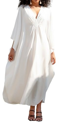 L-Peach Women's Tunic Kaftan Beach Dress Cover up One Size White
