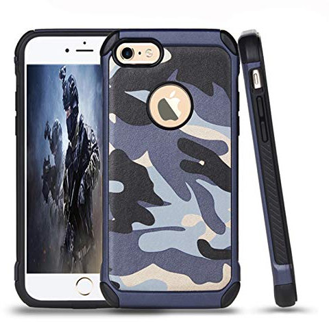 leobray for iPhone 6 Plus/6s Plus case,Heavy Duty Protective Bumper Shockproof Armor Ultra Hybrid Rugged Camouflage Case for iPhone 6 Plus/6s Plus-Blue
