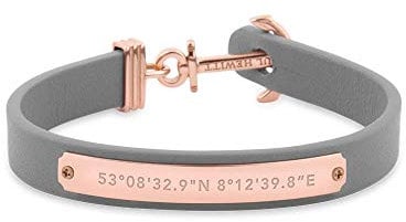 PAUL HEWITT Anker Armband Signum Koordinaten - Armband Leder Damen (Grau) mit Anker Schmuck aus IP-Edelstahl (Rosegold)