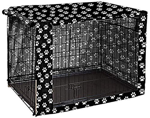 Dog Crate Cover for Wire Crates, Heavy Nylon Durable Waterproof Windproof Pet Kennel Cover Indoor Outdoor Protection - Cover only - Black Paw - Medium