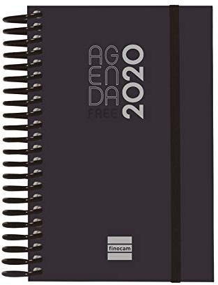 Finocam – Terminkalender 2020, 1 Tag pro Seite, Spiralbindung, Schwarz
