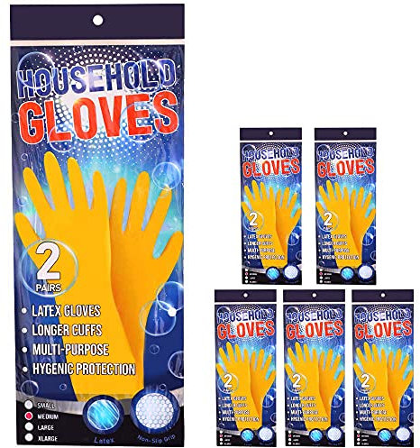 ADULTS YELLOW LATEX SAFETY GLOVES X12 PAIRS - INDUSTRIAL HYGIENIC HAND PROTECTION – DURABLE EVERY DAY USE GLOVES - XLARGE