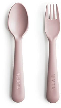 Mushie Juego de Cubiertos con Tenedor y Cuchara para Bebés | Cubiertos Reutilizables para Niños Pequeños y Niñas | Fabricado en Dinamarca | Sin BPA y Apto para Lavavajillas | Blush