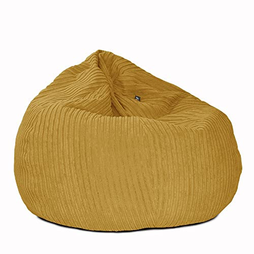 rucomfy Beanbags Slouchbag Large Corduroy Bean Bag Chair - Adult Bean Bag with Filling - Home Furniture Seating for Living Room or Bedroom - Machine Washable - 80 x 110cm (Mustard, Beanbag)