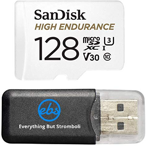 SanDisk Carte mémoire microSDXC haute endurance 128 Go pour caméras embarquées et caméras vidéo (SDSQQNR-128G-GN6IA) Classe 10 avec (1) lecteur de carte MicroSD Everything But Stromboli