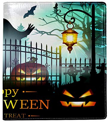 Happy Halloween dehnbarer Bucheinband, passend für die meisten Hardcover-Lehrbücher bis zu 22,1 x 16 cm, klebstofffreier Stoff, Schulbuchschutz, waschbar und wiederverwendbar