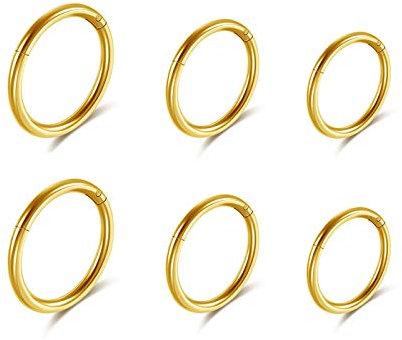 JSDDE 16G Stainless Steel Hinged Clicker Earrings Nose Clicker Ring Hoop Septum Lip Tragus Earring Cartilage Helix Piercing 8mm 10mm 12mm Gold