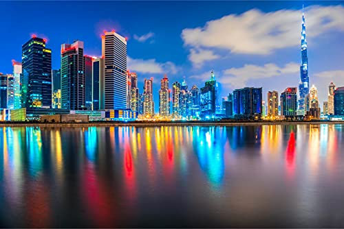 Muralo Vlies Fototapete 152,5 x 104 Stadt Dubai Gebäude Tapete Wolkenkratzer Architektur Licht Natur Wohnzimmer Schlafzimmer Wandbilder XXL Wand Br. 152,5 cm x Hö. 104 cm