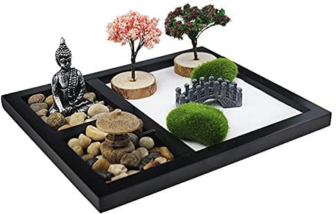 Zen Garten Set, Zen Sand Meditations-Ornamente, Zen Garden Sand Tisch Home Decoration Harz Einfache Miniatur Buddha Handwerk Zen Garten Geschenk