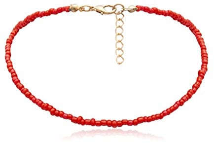 Holibanna 2Pcs Frauen Choker Halskette Samen Joker Perlen Einlagigen Hals Kette Schmuck (Rot)