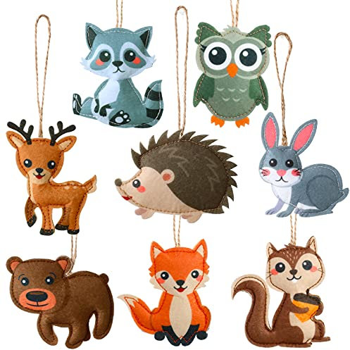 Tegeme 8 Pieces Woodland Christmas Ornaments My Forest Friends Felt Animals Christmas Ornaments Set Animals Craft Cute Animals Tree Decor for Home Christmas Tree Party Decorations