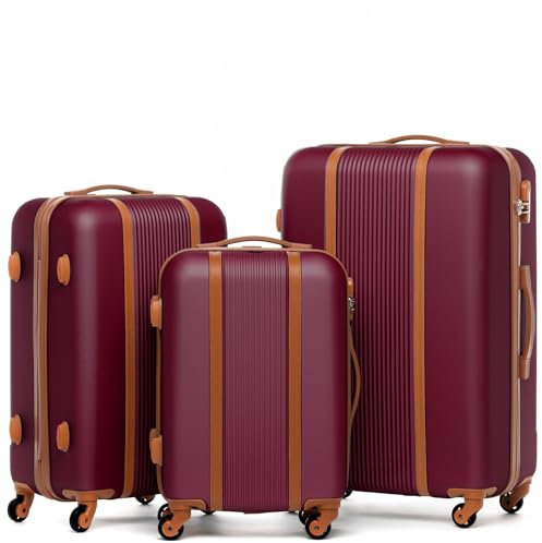 FERGÉ Kofferset 3 teilig Hartschale Milano Reisekoffer Trolley-Set (Handgepäck, L, XL) 3er Set Hartschalenkoffer Roll-Koffer 4 Rollen 100% ABS rot