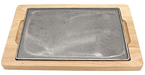 Plato Teppanyaki, Plato Grande De Hierro Fundido para Carne, Plancha con Base De Madera, Plato para Servidor De Parrilla para Carne, Uso Doméstico O Suministro De Restaurante-B||33*23cm