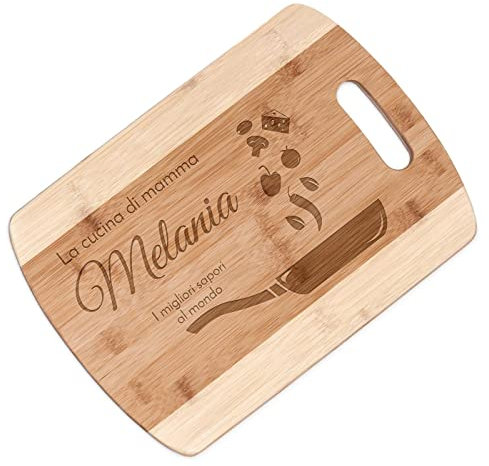 Maverton Tagliere in bambù - incisione personalizzata - eco-friendly - battilardo rettangolare con il manico - dimensioni 35cm x 25cm - pensiero speciale per donna - piatti saporiti